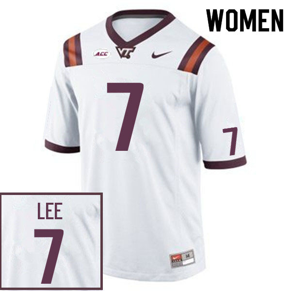 Women #7 Marco Lee Virginia Tech Hokies College Football Jerseys Sale-White - Click Image to Close